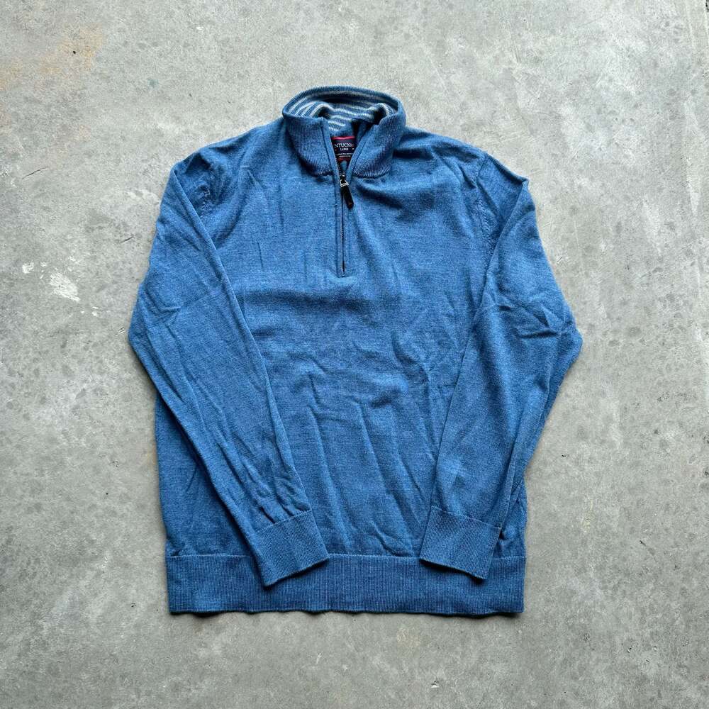 UNTUCKit Men's Blue 100% Extra Fine Merino Wool Quarter-Zip Sweater